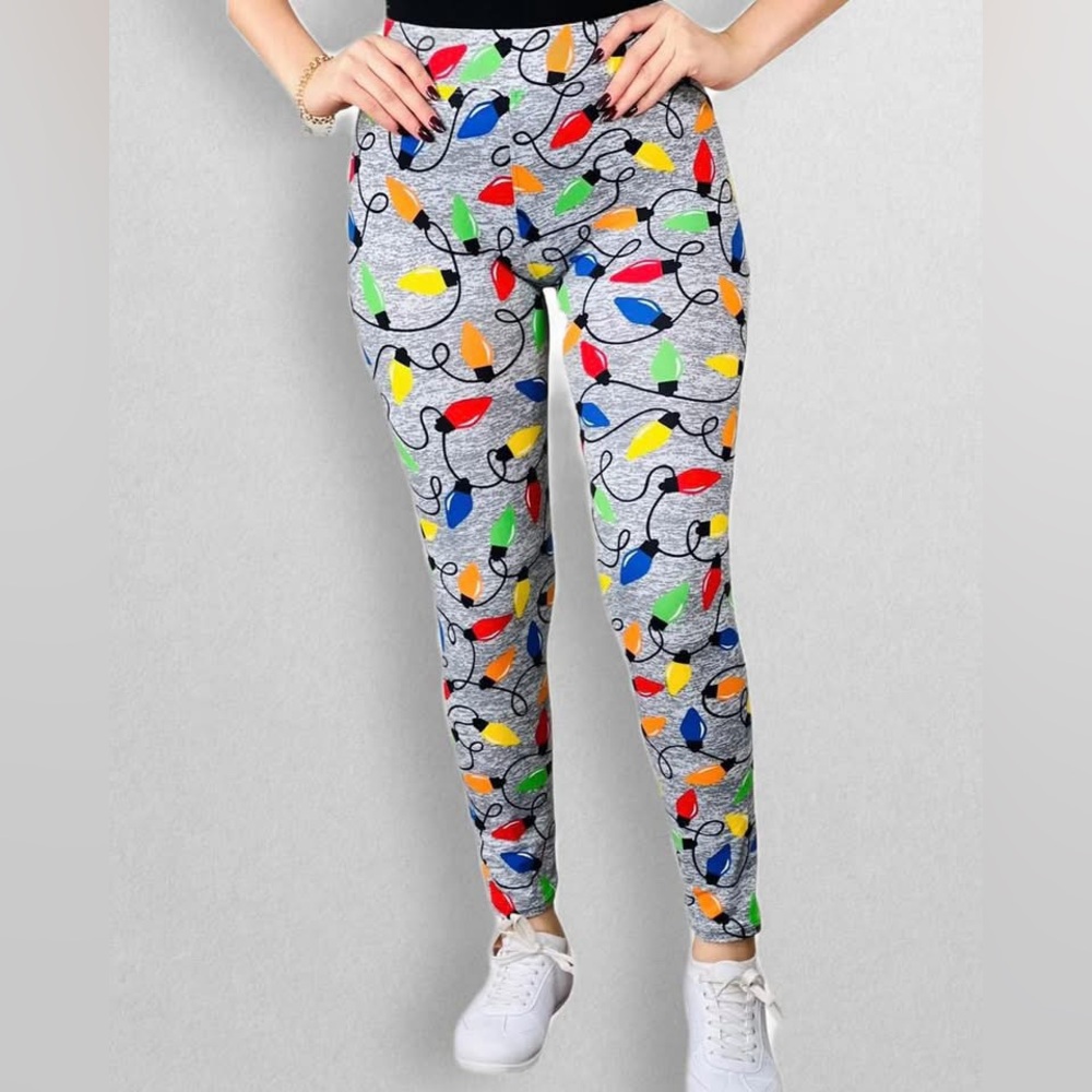 Merry Christmas Colorful Holiday Light Print Leggings